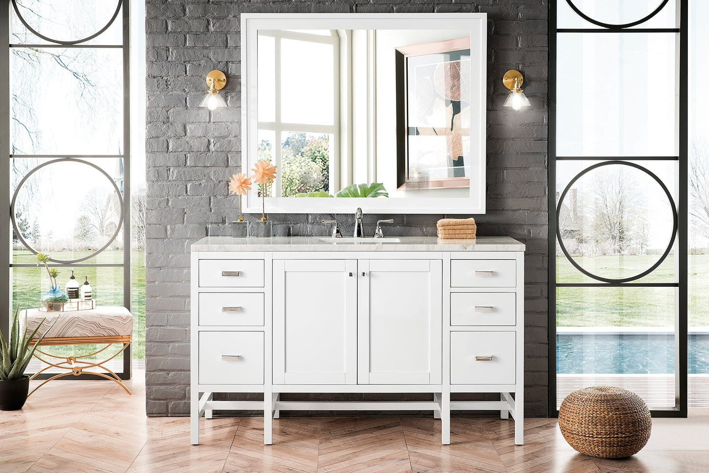 
                  
                    Addison 60" Single Vanity Cabinet in Glossy White Single Bathroom Vanity James Martin Vanities Arctic Fall Solid Surface 
                  
                