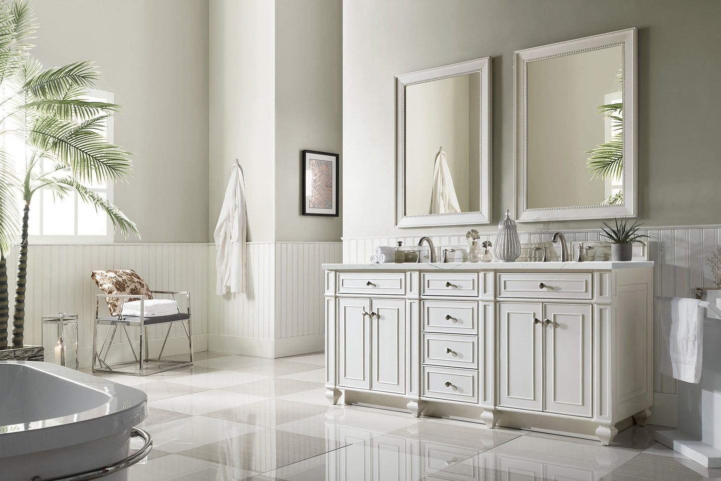 
                  
                    Bristol 72" Double Vanity in Bright White Double bathroom Vanity James Martin Vanities Ethereal Noctis Quartz 
                  
                