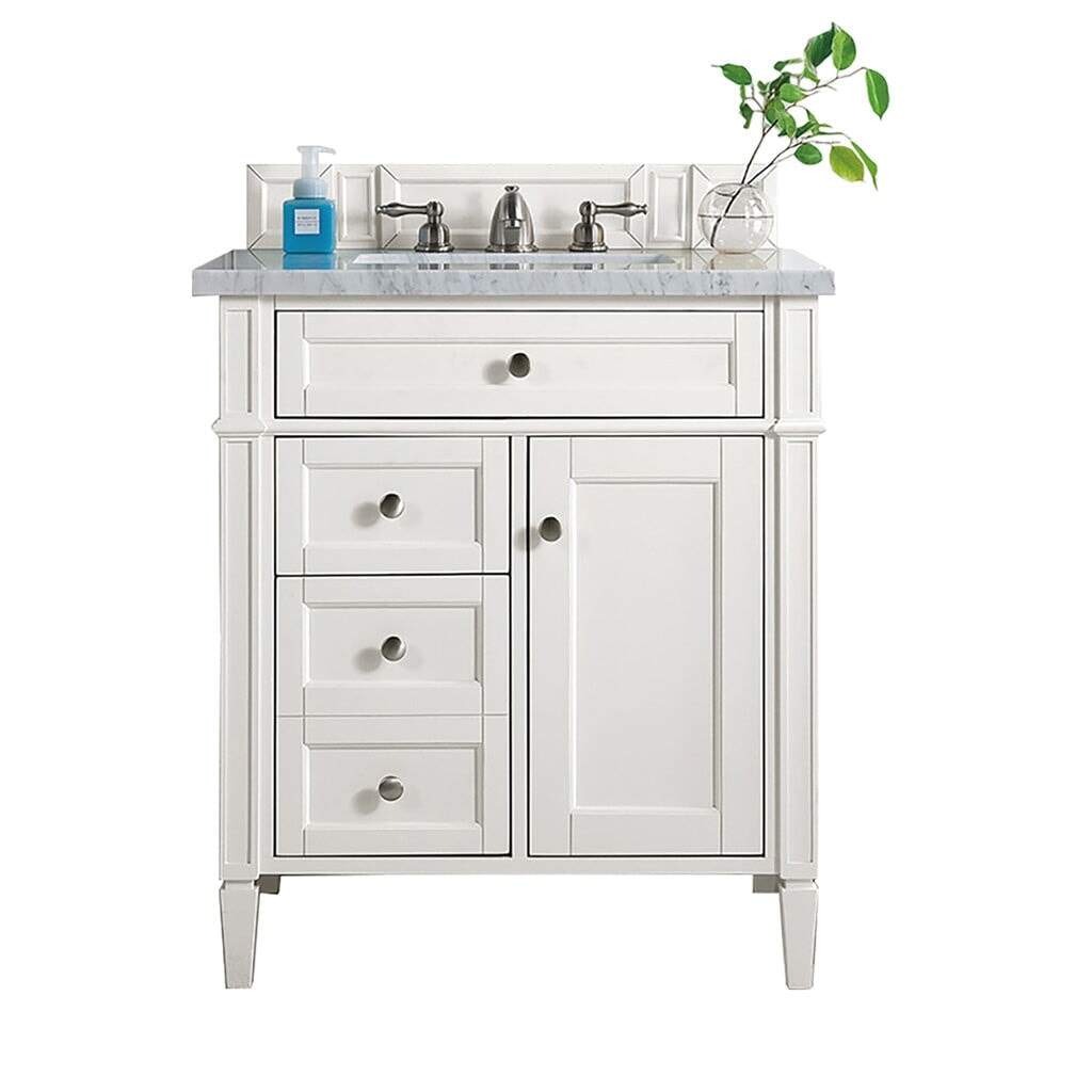 
                  
                    Brittany 30" Single Bathroom Vanity in Bright White Single Bathroom Vanity James Martin Vanities Carrara White Marble 
                  
                