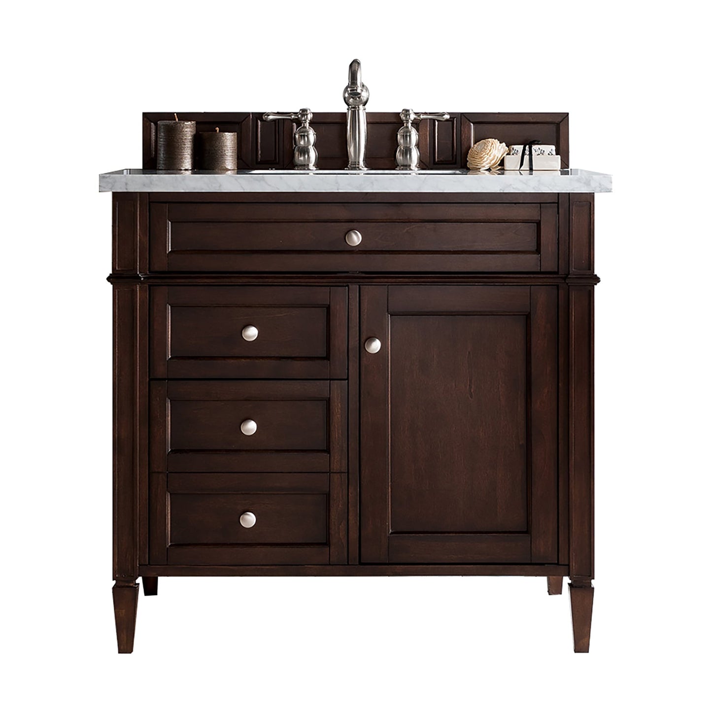 
                  
                    Brittany 36" Single Bathroom Vanity in Burnished Mahogany Single Bathroom Vanity James Martin Vanities Arctic Fall Solid Surface 
                  
                