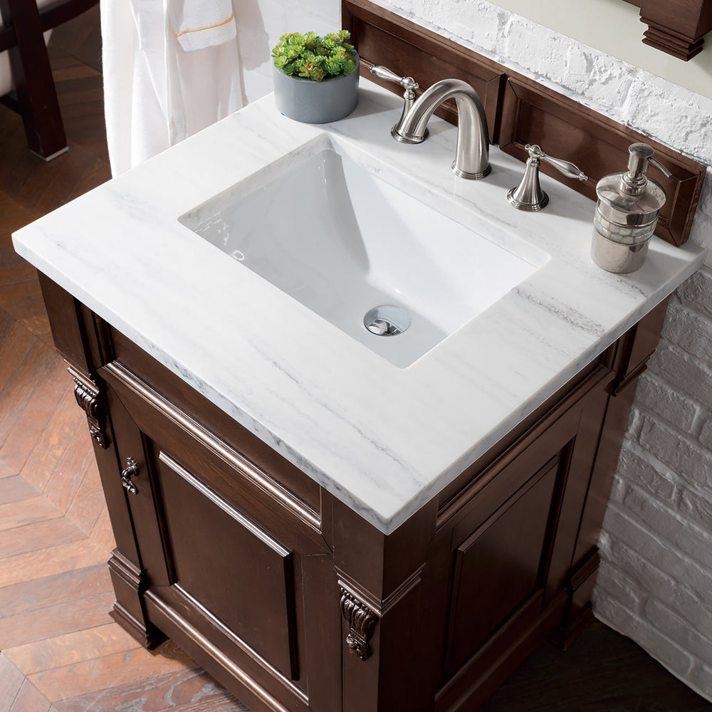 
                  
                    Brookfield 26" Single Bathroom Vanity in Burnished Mahogany Single Bathroom Vanity James Martin Vanities Arctic Fall Solid Surface 
                  
                