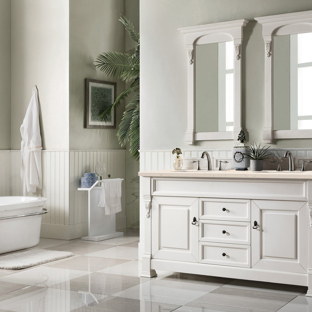 
                  
                    Brookfield 60" Double Bathroom Vanity in Bright White Single Bathroom Vanity James Martin Vanities Eternal Marfil Quartz 
                  
                