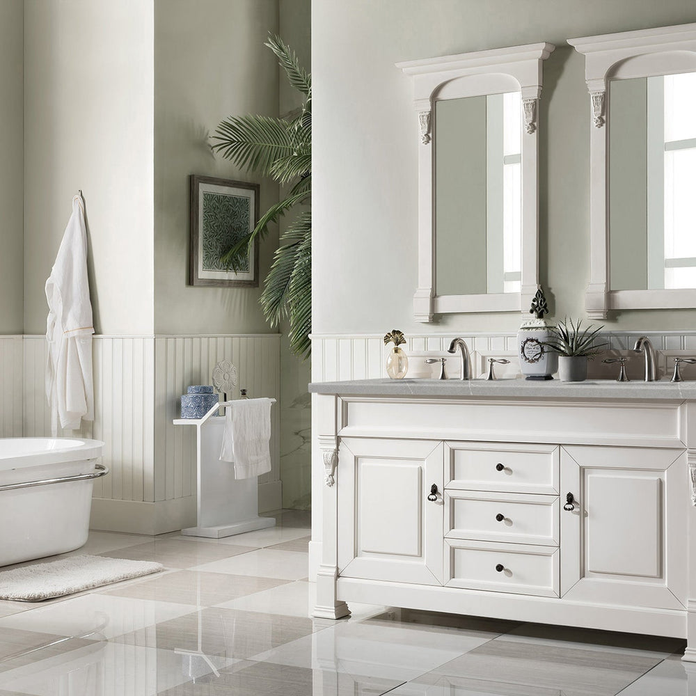 
                  
                    Brookfield 60" Double Bathroom Vanity in Bright White Single Bathroom Vanity James Martin Vanities Eternal Serena Quartz 
                  
                