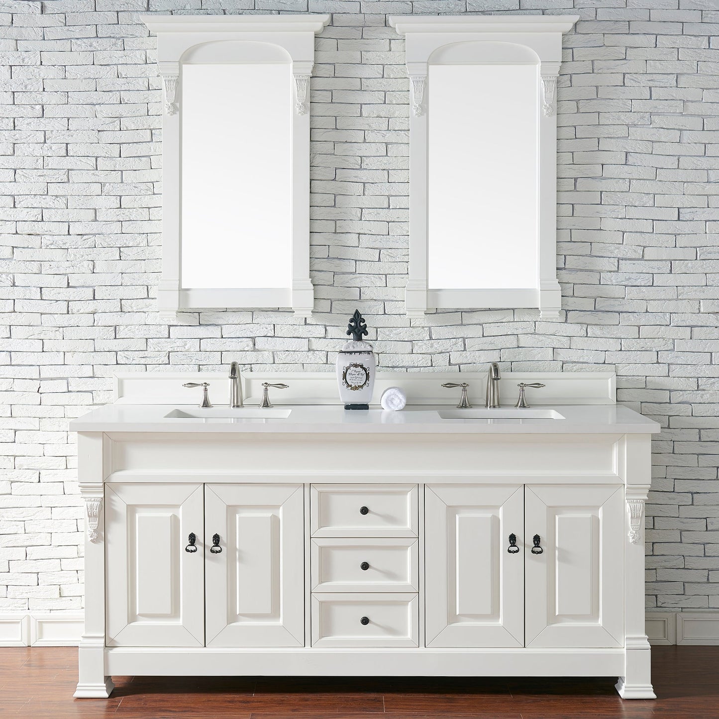 Brookfield 60" Double Bathroom Vanity in Bright White Single Bathroom Vanity James Martin Vanities Select Your Top 