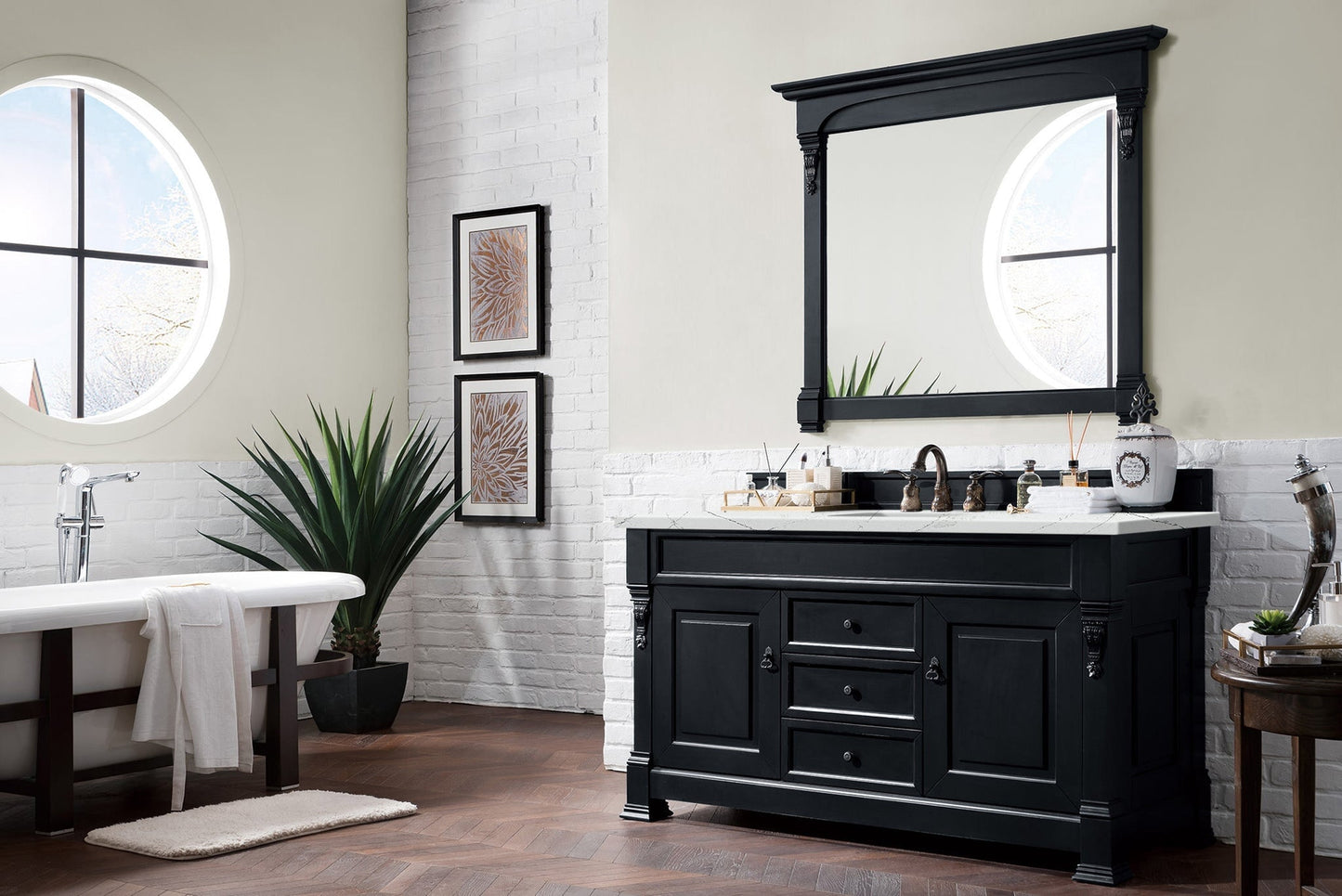 
                  
                    Brookfield 60" Single Bathroom Vanity in Antique Black Single Bathroom Vanity James Martin Vanities Ethereal Noctis Quartz 
                  
                