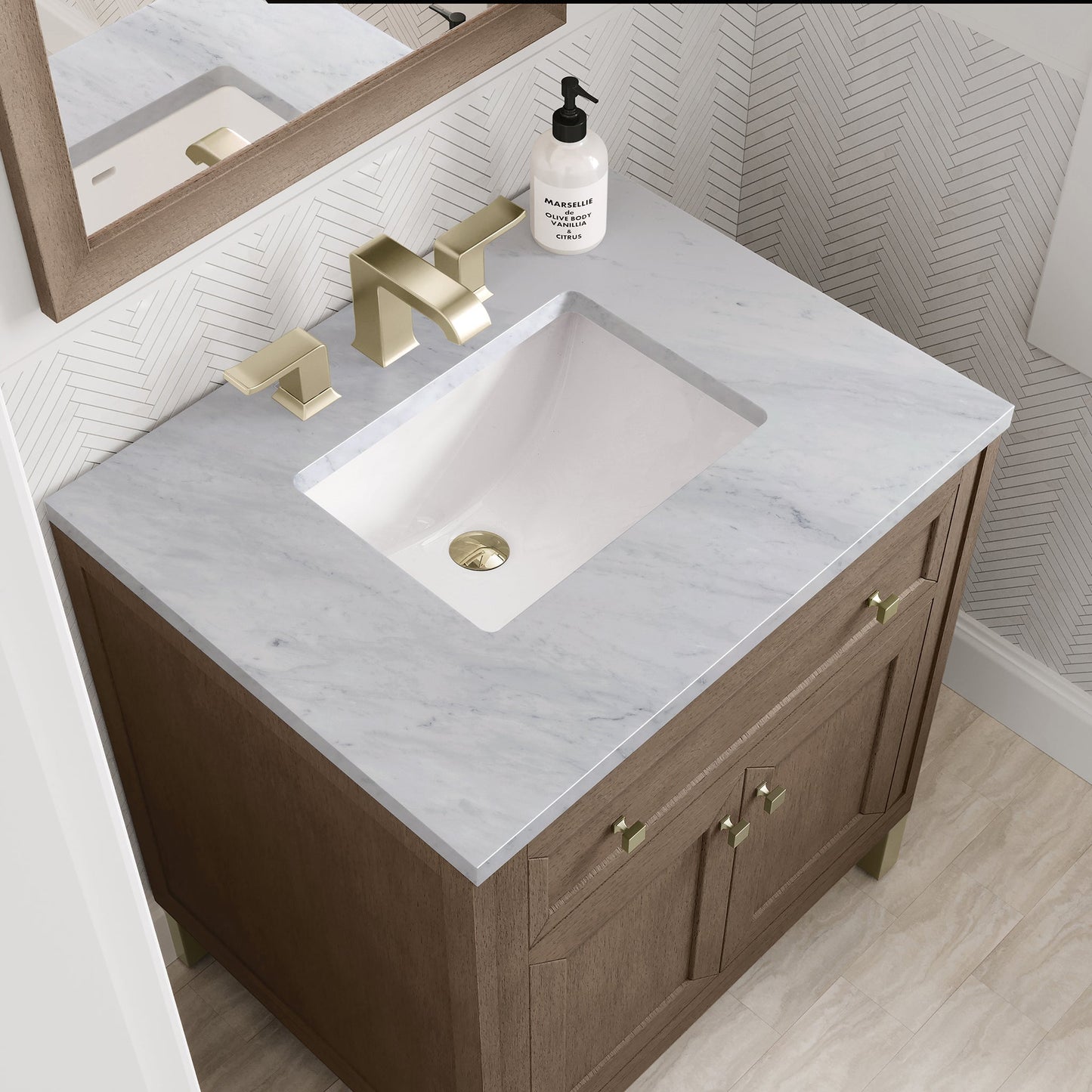 
                  
                    Chicago 30" Single Bathroom Vanity Whitewashed Walnut Single Bathroom Vanity James Martin Vanities Carrara White Marble 
                  
                