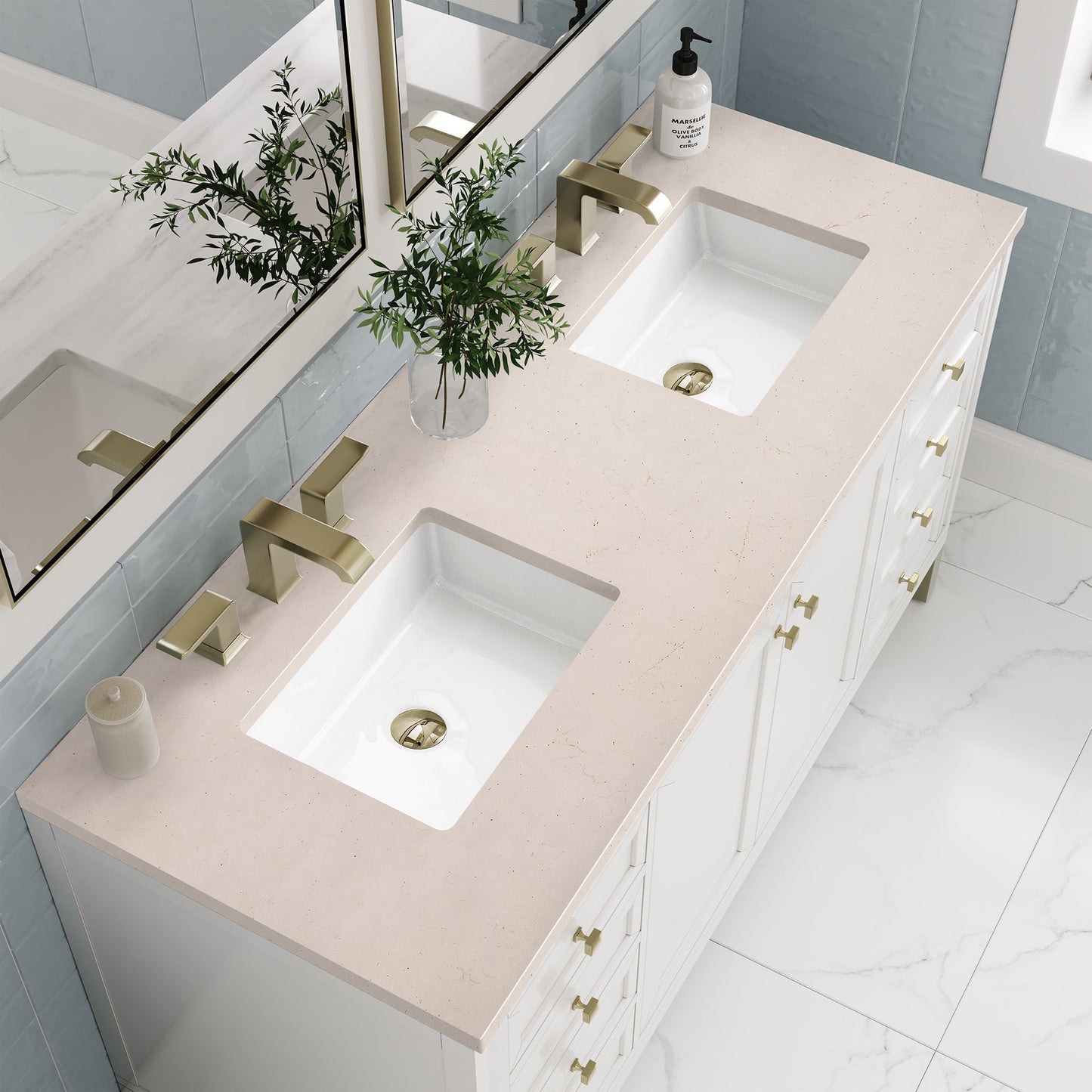 
                  
                    Chicago 60" Double Bathroom Vanity in Glossy White Double bathroom Vanity James Martin Vanities Eternal Marfil Quartz 
                  
                