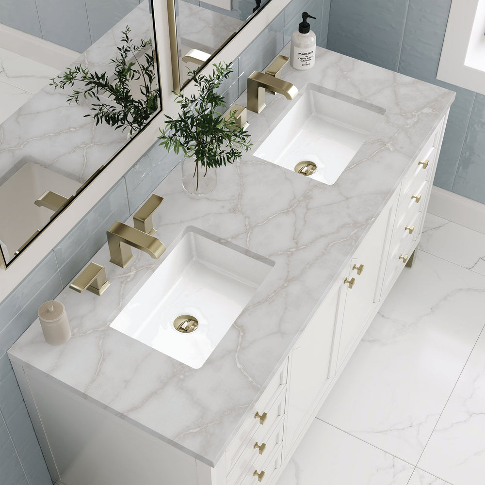 
                  
                    Chicago 60" Double Bathroom Vanity in Glossy White Double bathroom Vanity James Martin Vanities Victorian Silver Quartz 
                  
                