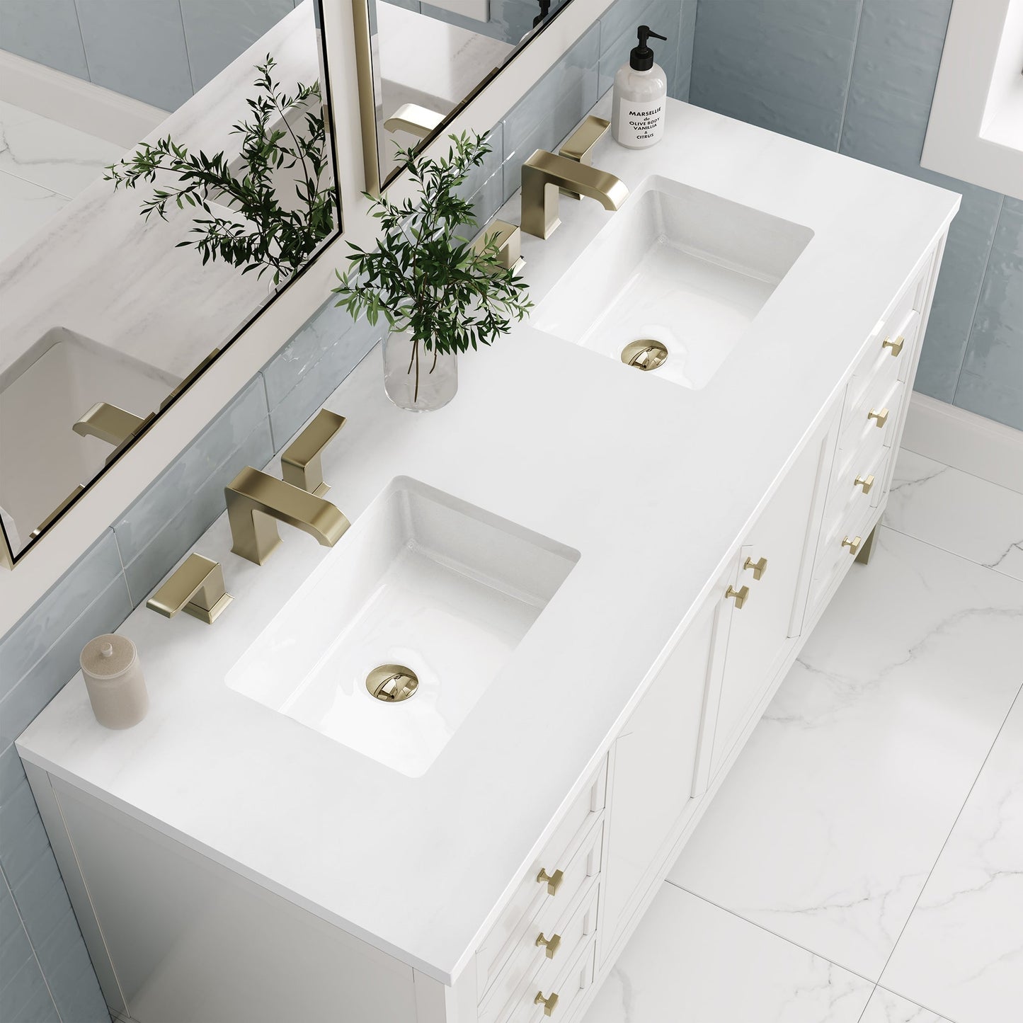 
                  
                    Chicago 60" Double Bathroom Vanity in Glossy White Double bathroom Vanity James Martin Vanities White Zeus Quartz 
                  
                