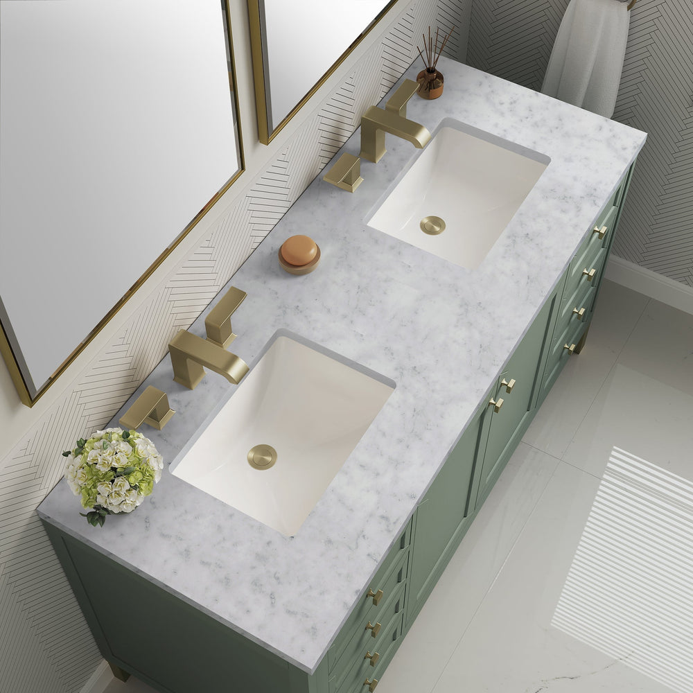 
                  
                    Chicago 60" Double Bathroom Vanity in Smokey Celadon Double bathroom Vanity James Martin Vanities Carrara White Marble 
                  
                