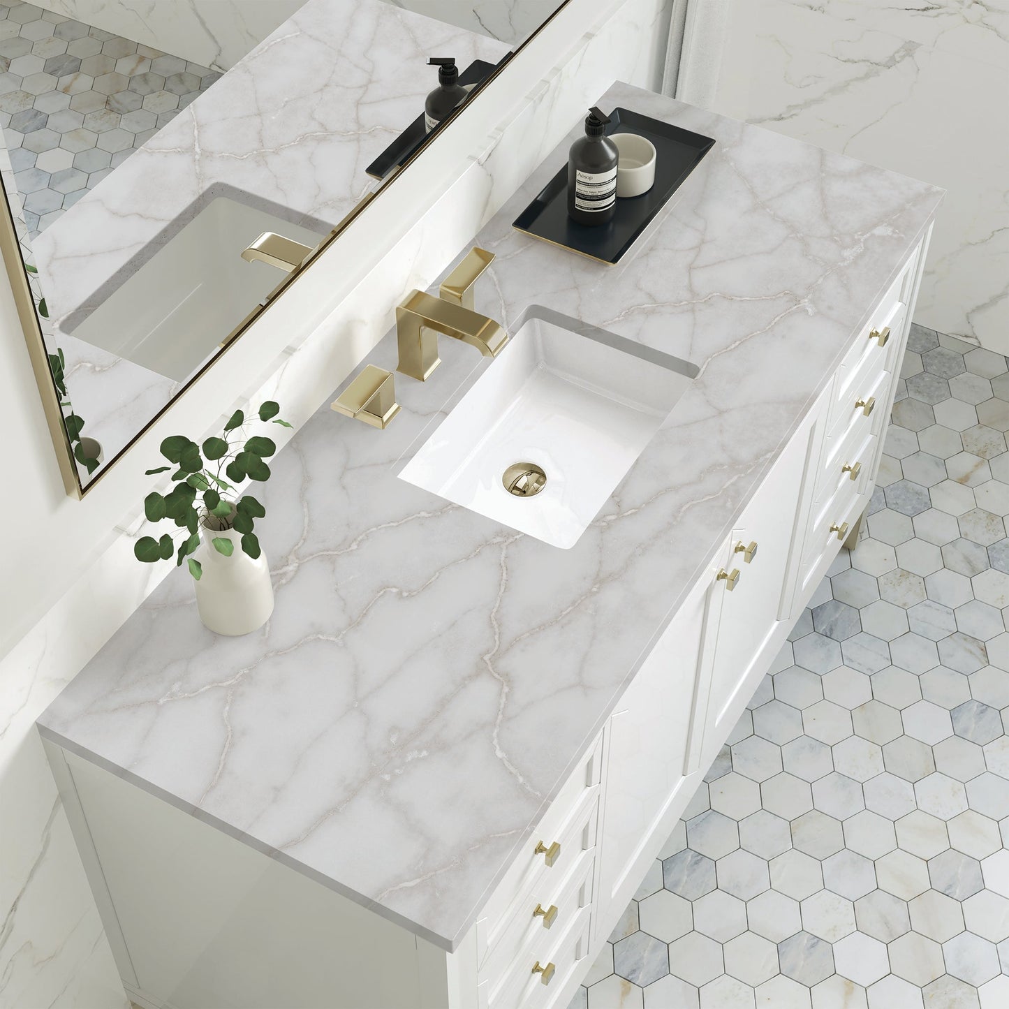 
                  
                    Chicago 60" Single Bathroom Vanity in Glossy White Single Bathroom Vanity James Martin Vanities Victorian Silver Quartz 
                  
                