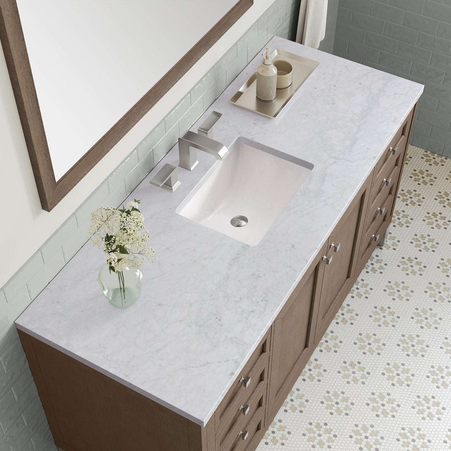 
                  
                    Chicago 60" Single Bathroom Vanity in Whitewashed Walnut Single Bathroom Vanity James Martin Vanities Carrara White Marble 
                  
                