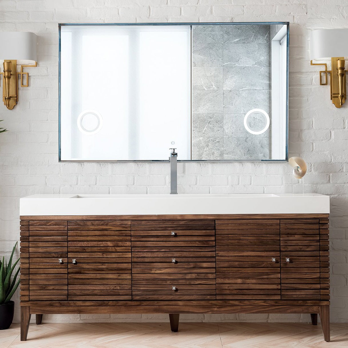 Linear 72" Single Bathroom Vanity in Mid-Century Walnut Single Bathroom Vanity James Martin Vanities 