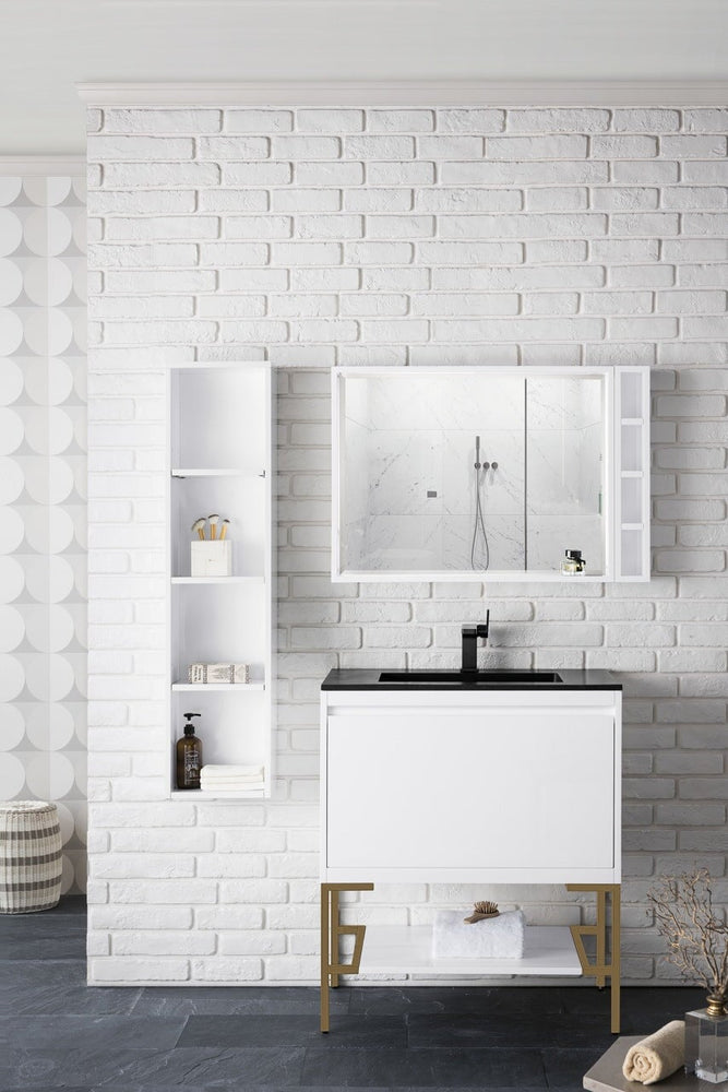 
                  
                    Mantova 31.5" Single Vanity Cabinet, Glossy White, Champagne Brass Base Single Bathroom Vanity James Martin Vanities Charcoal Black 
                  
                