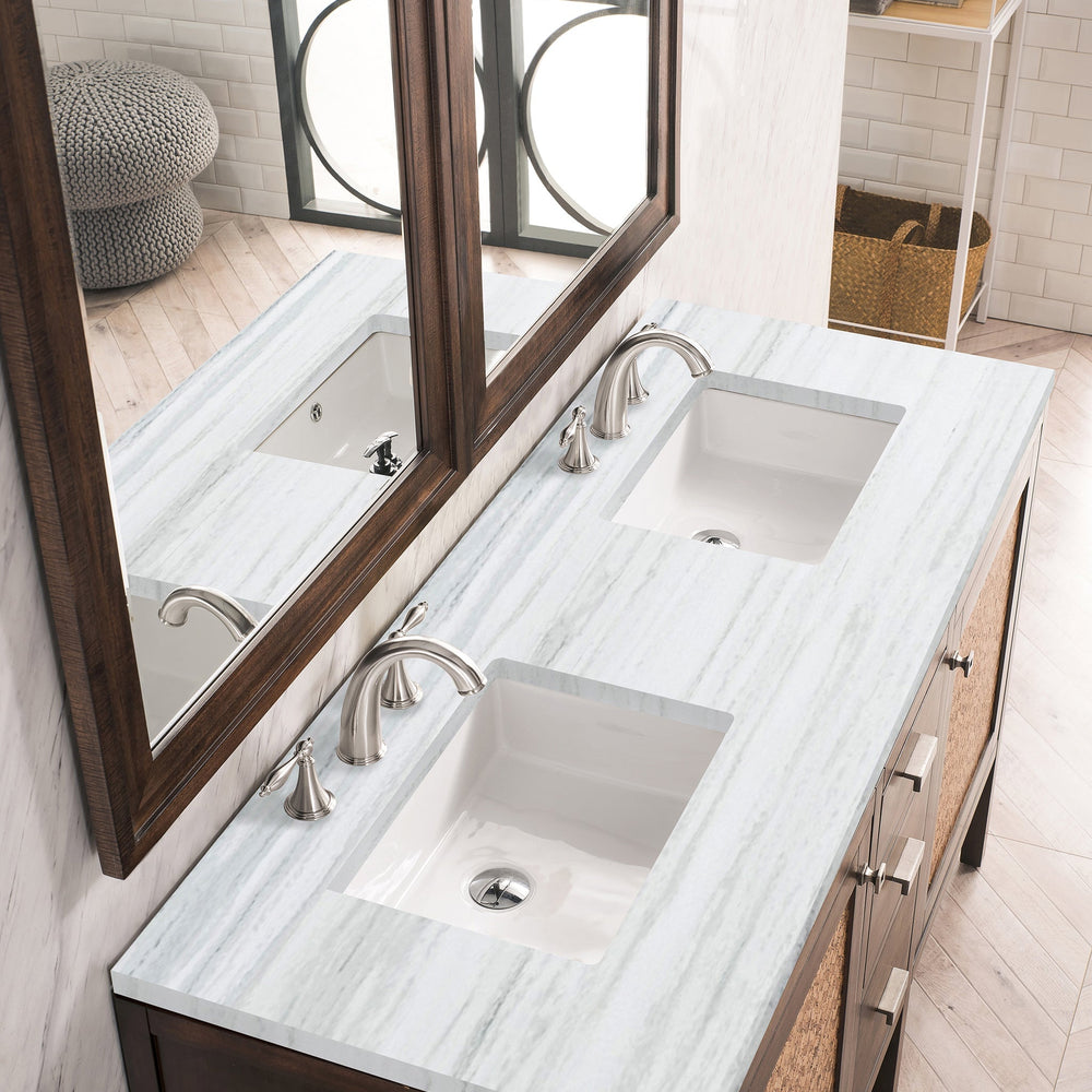 
                  
                    Addison 60" Double Vanity Cabinet Single Bathroom Vanity James Martin Vanities Mid-Century Acacia Arctic Fall Solid Surface 
                  
                