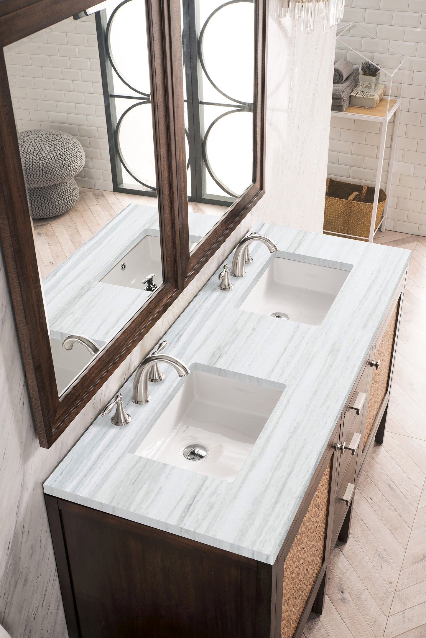 
                  
                    Addison 60" Double Vanity Cabinet Single Bathroom Vanity James Martin Vanities Mid-Century Acacia Arctic Fall Solid Surface 
                  
                