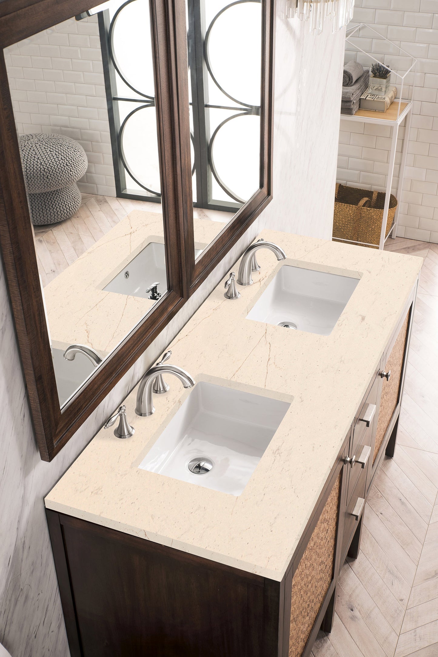 
                  
                    Addison 60" Double Vanity Cabinet Single Bathroom Vanity James Martin Vanities Mid-Century Acacia Eternal Marfil Quartz 
                  
                