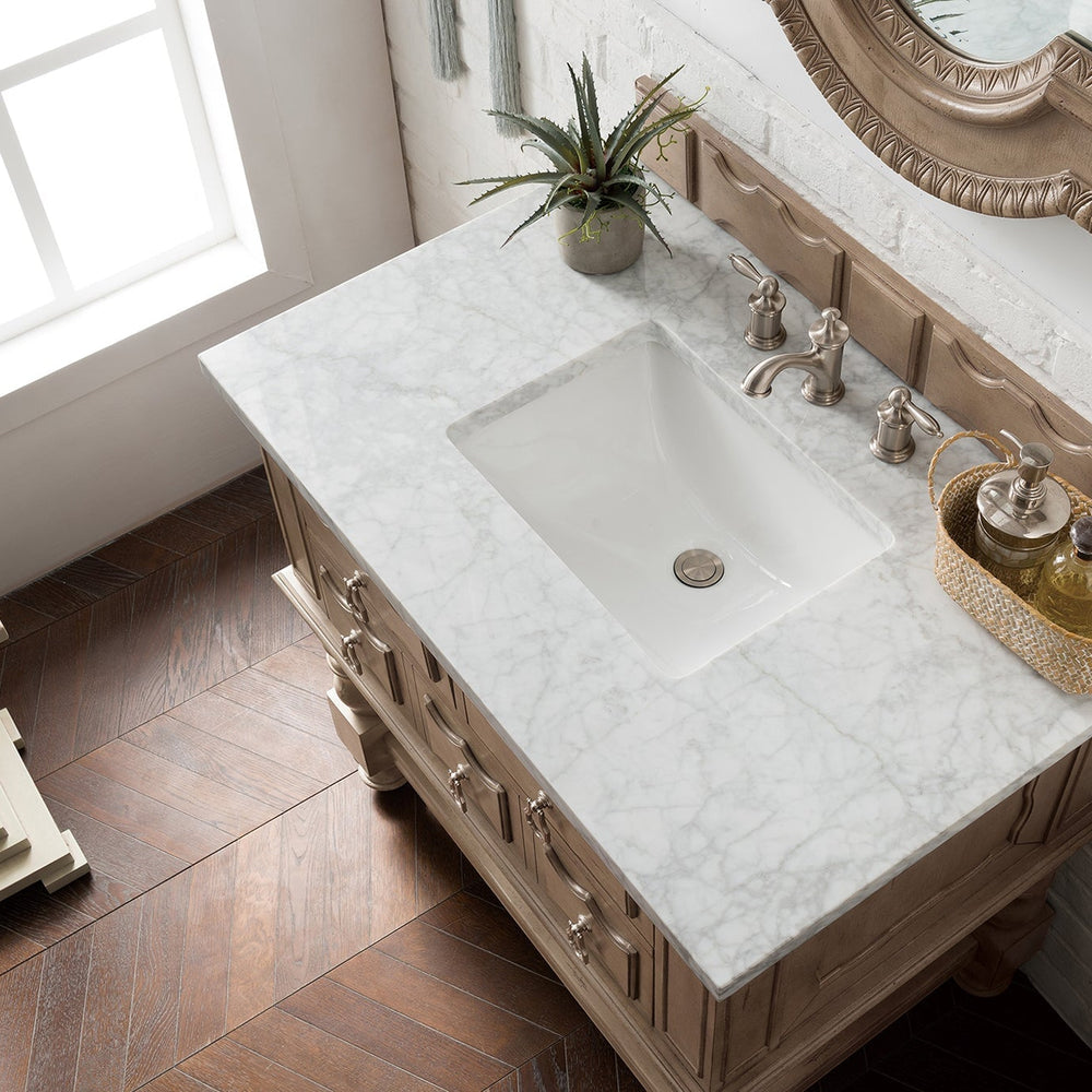 
                  
                    Castilian 36" Single Bathroom Vanity Single Bathroom Vanity James Martin Vanities Empire Gray Carrara White Marble 
                  
                