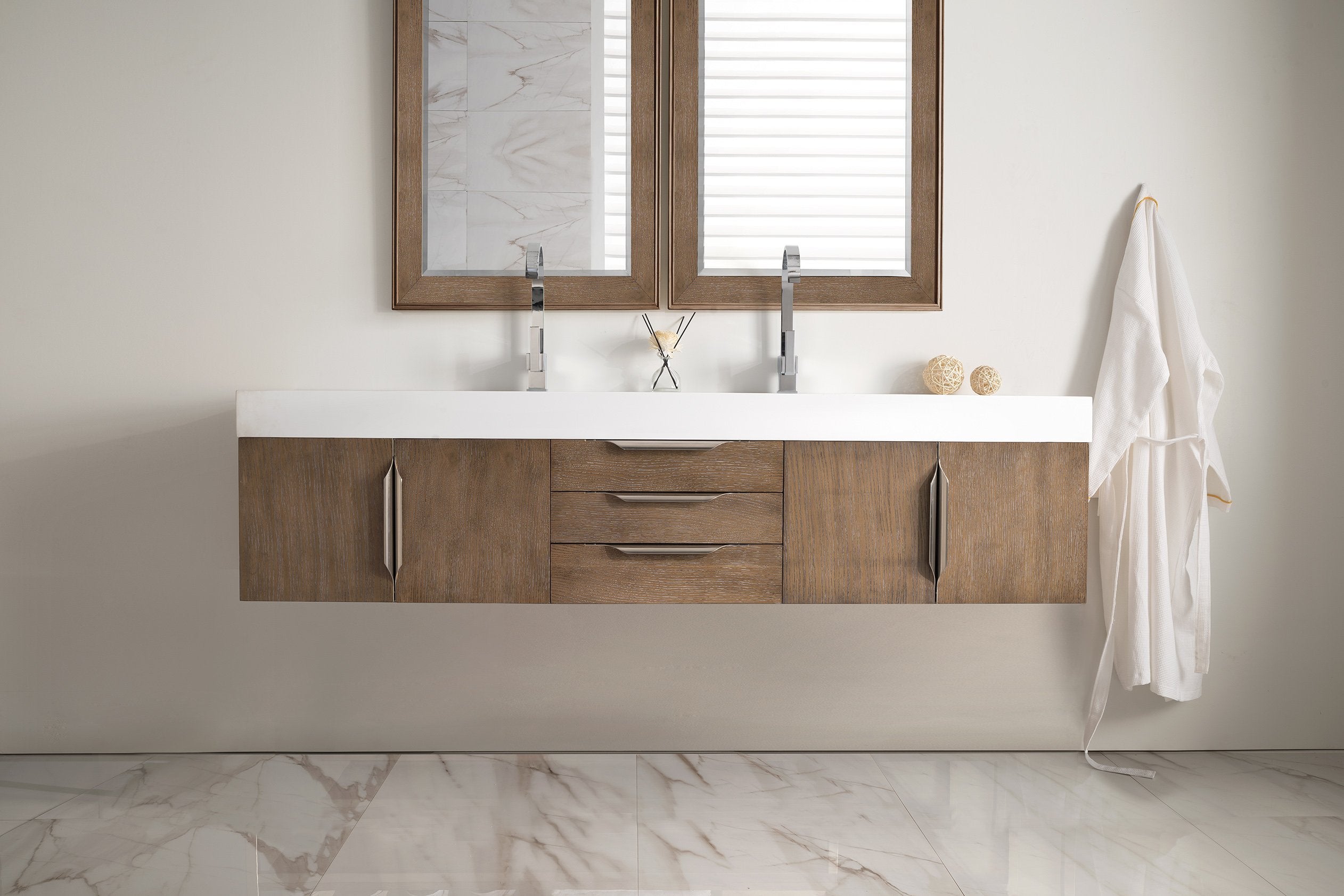 Bathroom Vanities Outlet Atlanta Renovate for LessColumbia 72 Double Vanity,  Latte Oak, Radiant Gold w/ Glossy White Composite Top