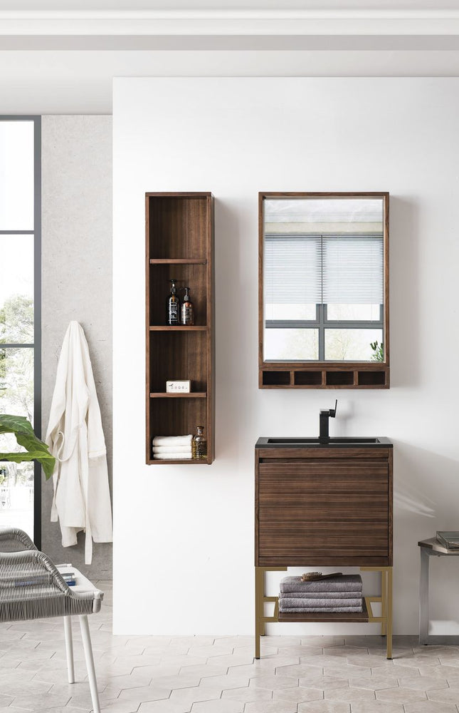 
                  
                    Milan 23.6" Single Vanity Cabinet, Mid Century Walnut, Radiant Gold Base Single Bathroom Vanity James Martin Vanities 
                  
                