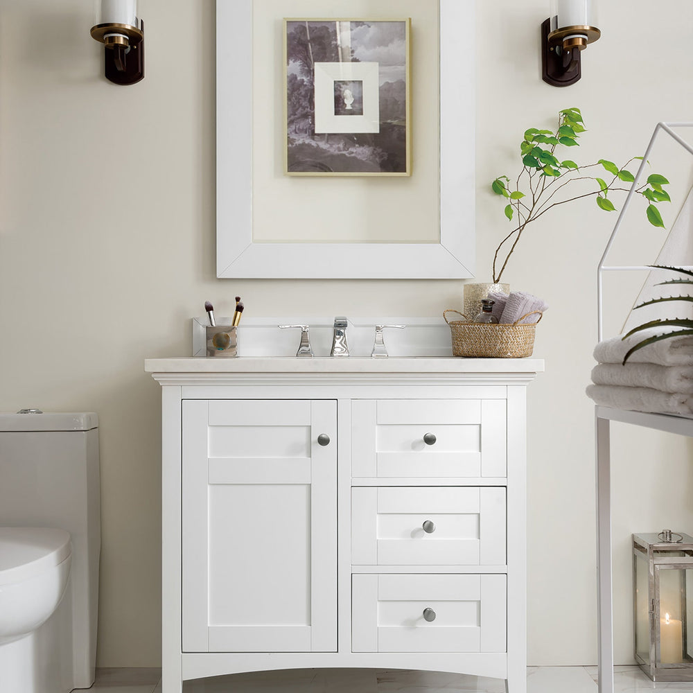 
                  
                    Palisades 36" Single Bathroom Vanity Single Bathroom Vanity James Martin Vanities Bright White Arctic Fall Solid Surface 
                  
                