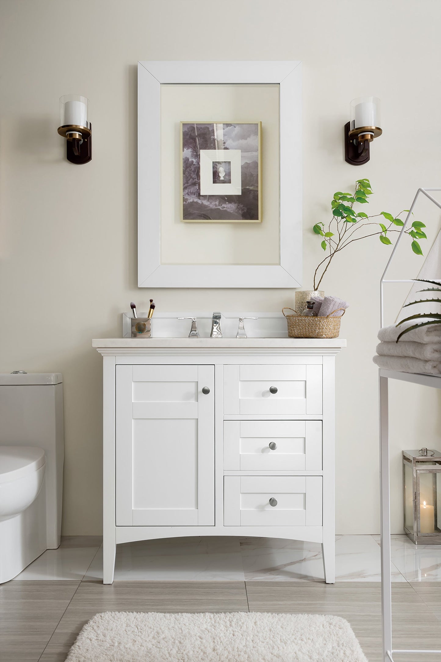 
                  
                    Palisades 36" Single Bathroom Vanity Single Bathroom Vanity James Martin Vanities Bright White Arctic Fall Solid Surface 
                  
                