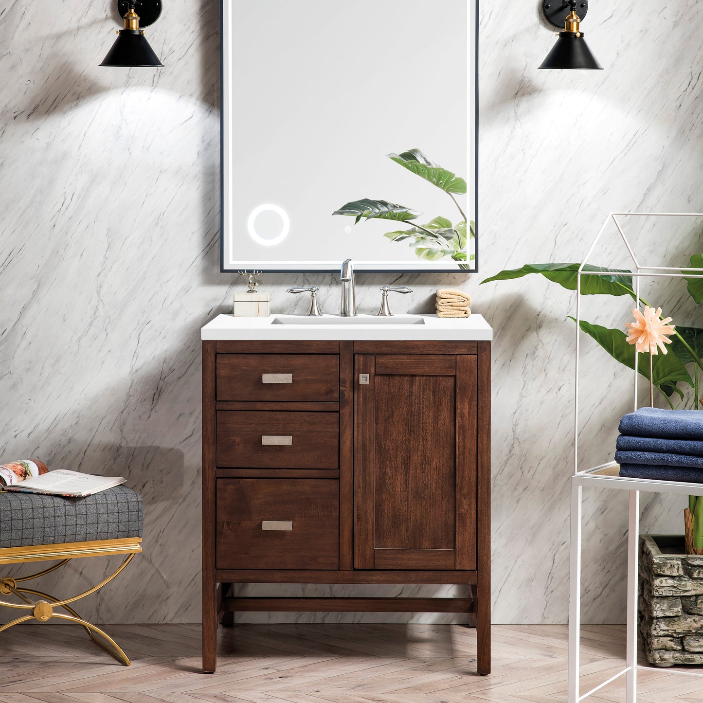 Addison 30" Single Vanity Cabinet in Mid-Century Acacia Single Bathroom Vanity James Martin Vanities Select Your Top 