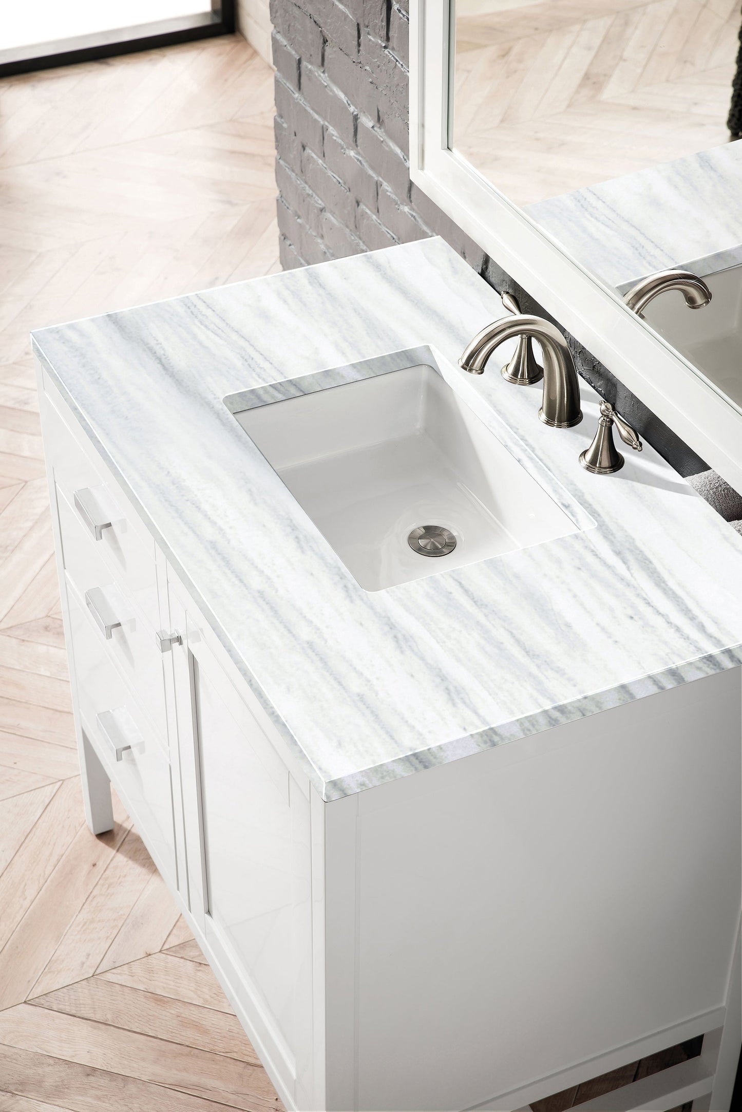 
                  
                    Addison 36" Single Vanity Cabinet in Glossy White Single Bathroom Vanity James Martin Vanities Arctic Fall Solid Surface 
                  
                