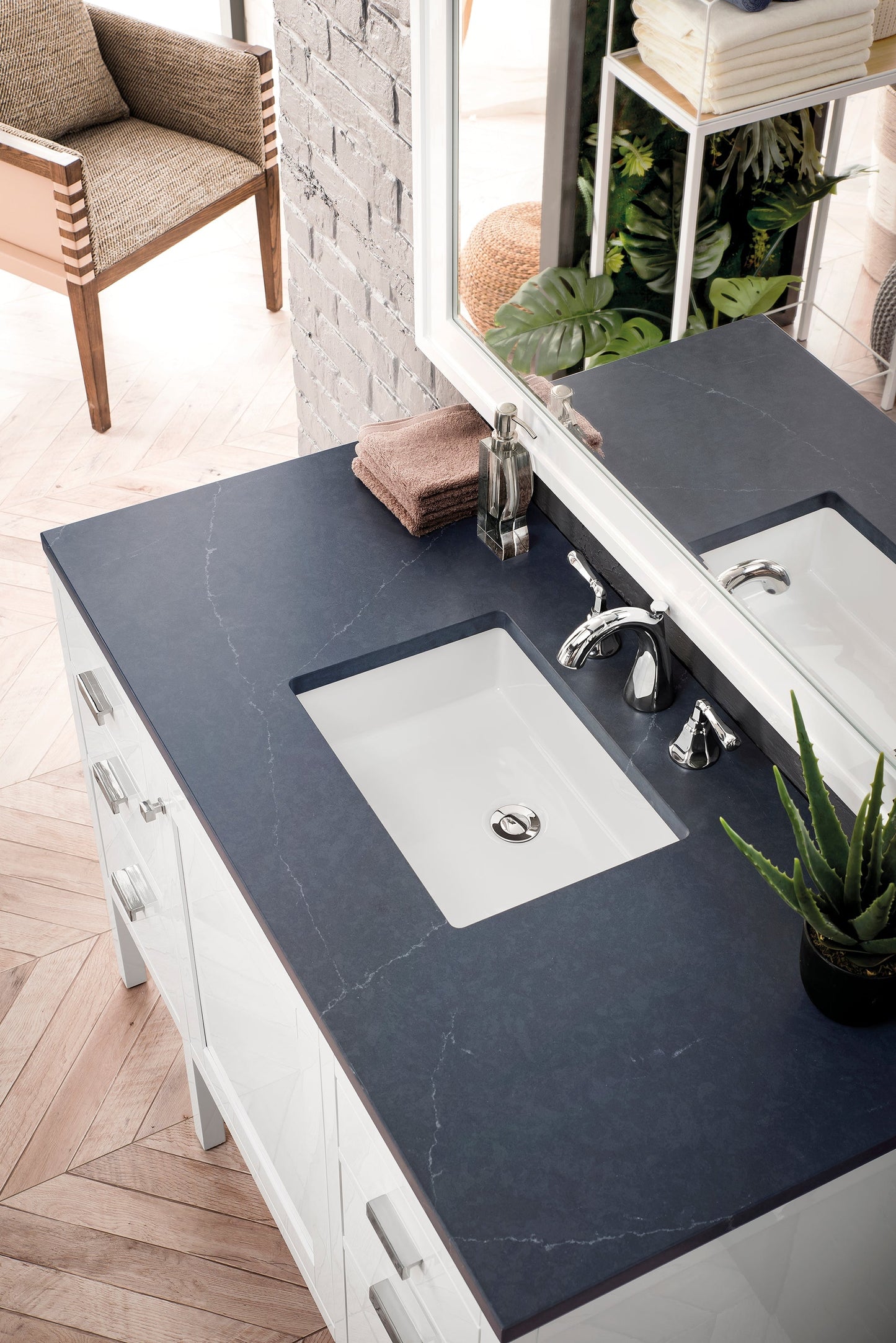 
                  
                    Addison 48" Single Vanity Cabinet in Glossy White Single Bathroom Vanity James Martin Vanities Charcoal Soapstone Silestone 
                  
                