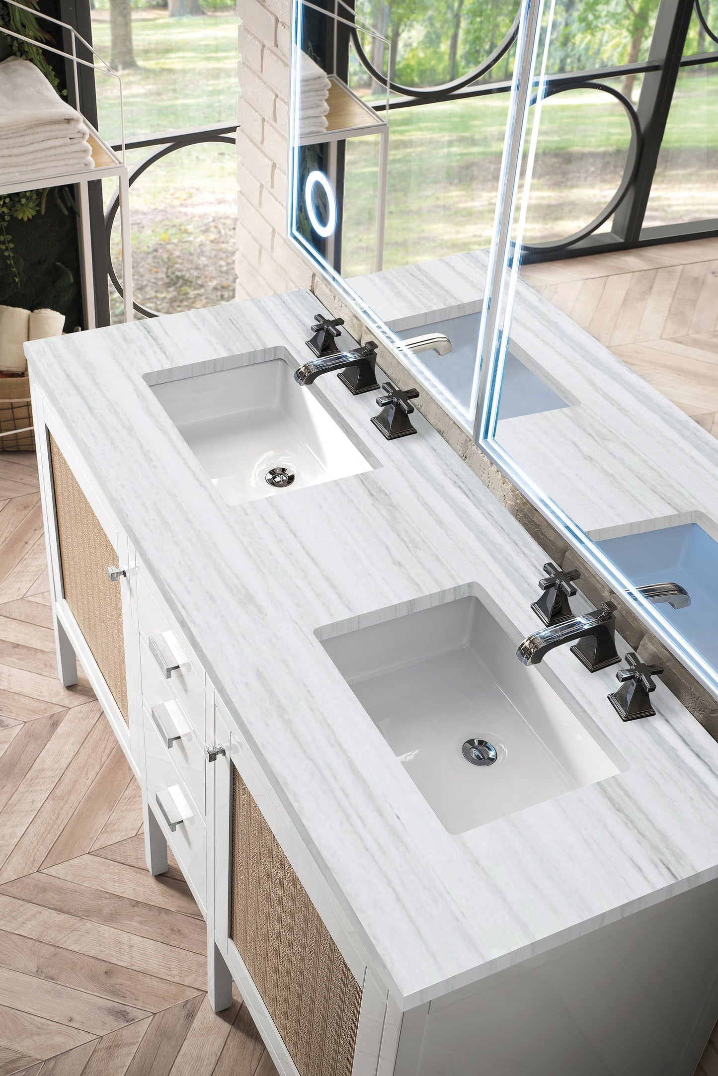 
                  
                    Addison 60" Double Vanity Cabinet in Glossy White Double bathroom Vanity James Martin Vanities Arctic Fall Solid Surface 
                  
                