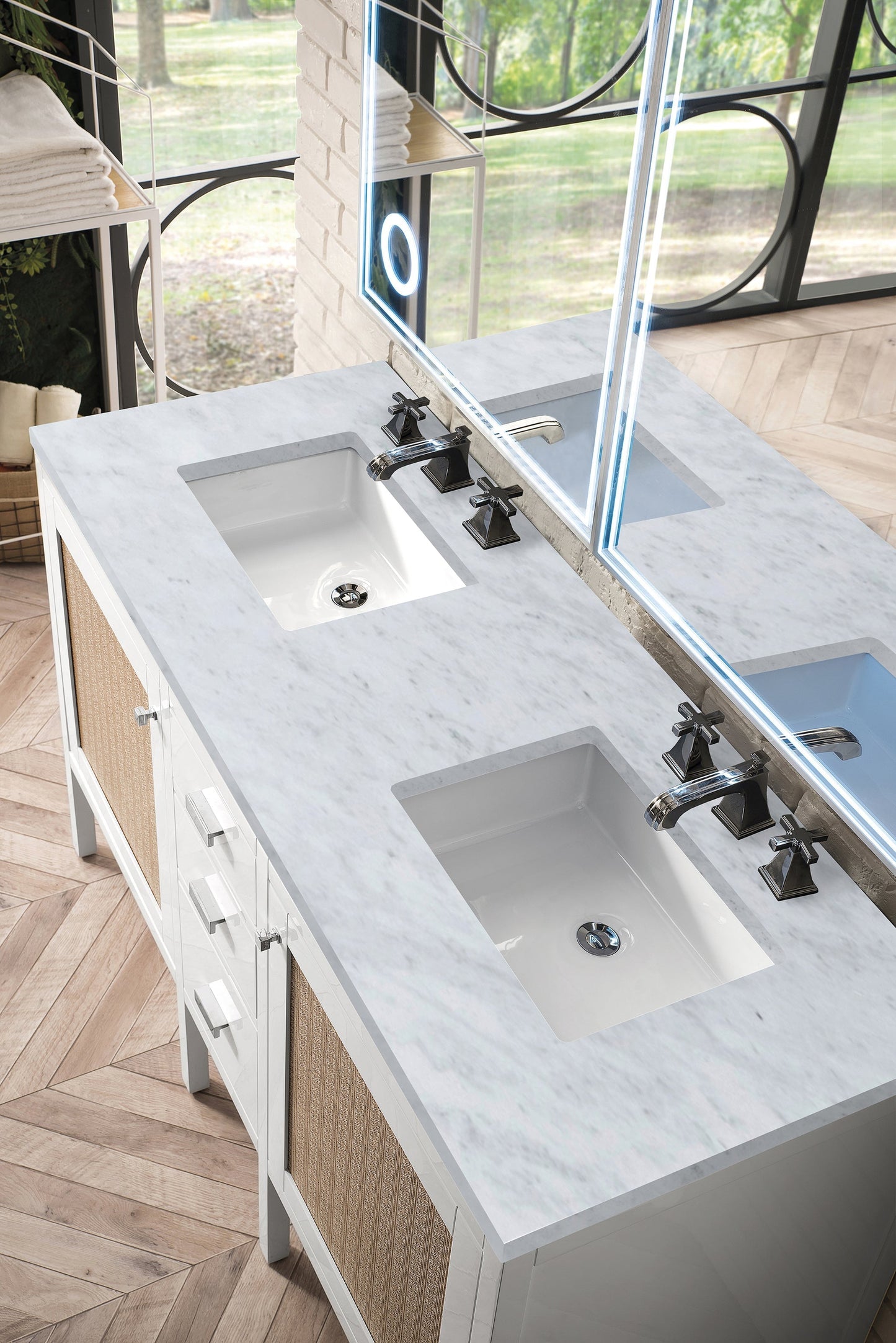 
                  
                    Addison 60" Double Vanity Cabinet in Glossy White Double bathroom Vanity James Martin Vanities Carrara White Marble 
                  
                