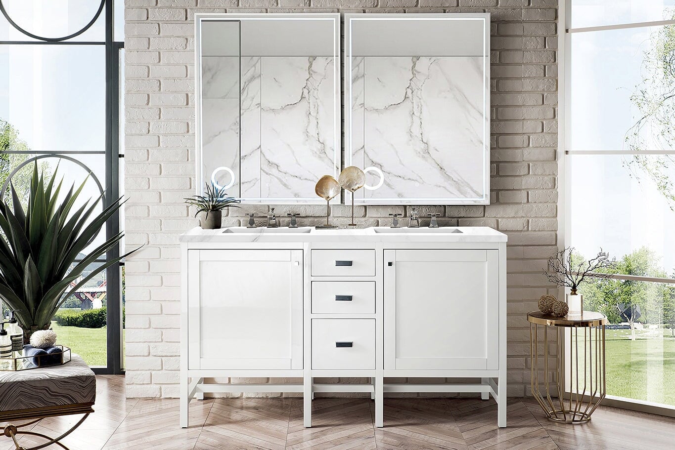 
                  
                    Addison 60" Double Vanity Cabinet in Glossy White Double bathroom Vanity James Martin Vanities Ethereal Noctis Quartz 
                  
                