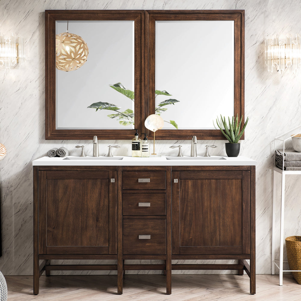 Addison 60" Double Vanity Cabinet in Mid-Century Acacia Double bathroom Vanity James Martin Vanities Select Your Top 