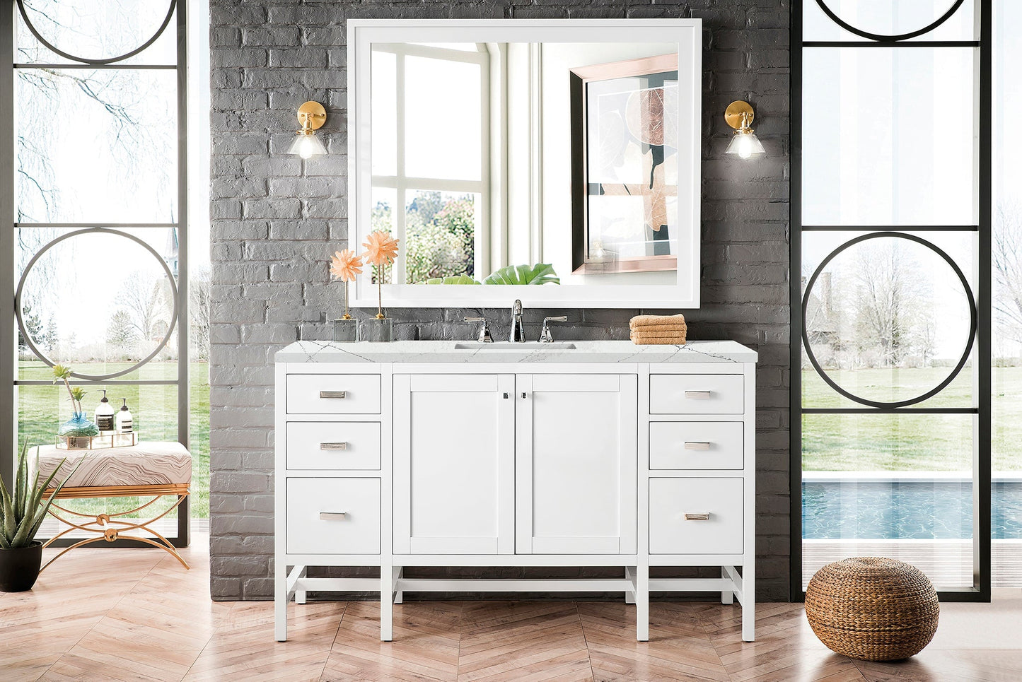 
                  
                    Addison 60" Single Vanity Cabinet in Glossy White Single Bathroom Vanity James Martin Vanities Ethereal Noctis Silestone 
                  
                