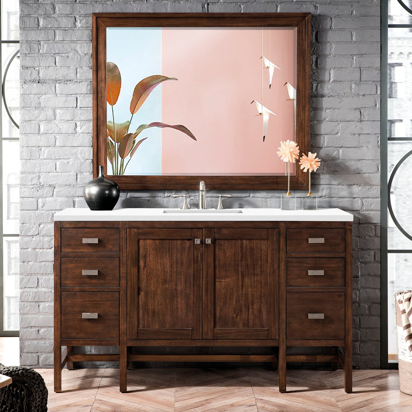 Addison 60" Single Vanity Cabinet in Mid-Century Acacia Single Bathroom Vanity James Martin Vanities Select Your Top 