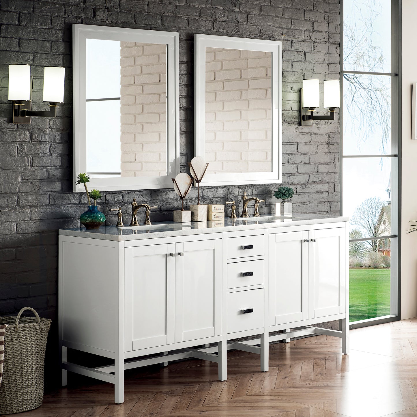 Addison 72" Double Vanity Cabinet in Glossy-White Double Bathroom Vanity James Martin Vanities Select Your Top 