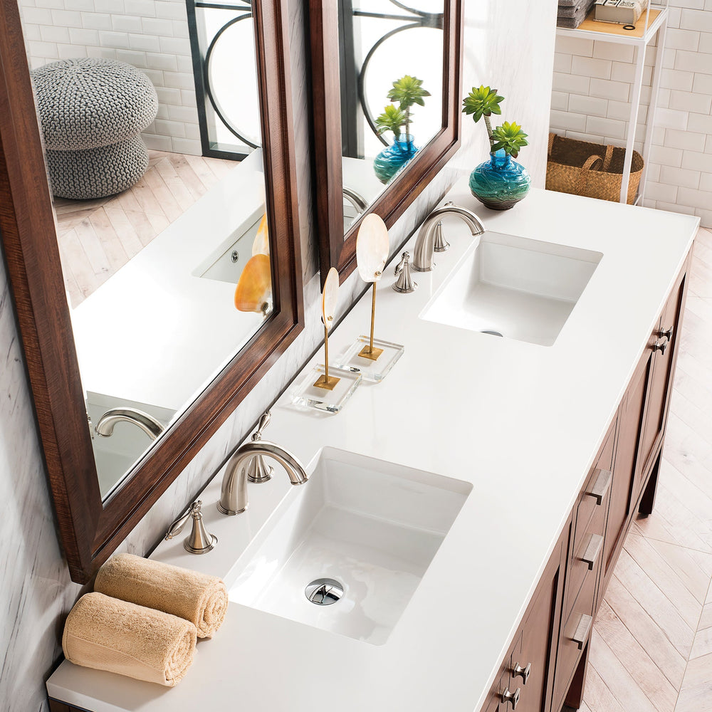 
                  
                    Addison 72" Double Vanity Cabinet in Mid-Century Acacia Double Bathroom Vanity James Martin Vanities White Zeus Silestone 
                  
                