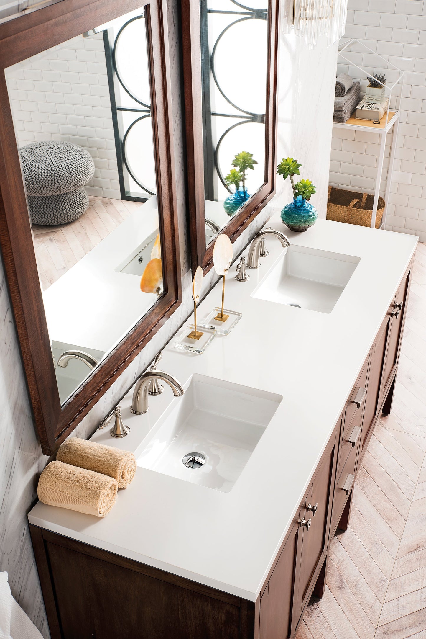 
                  
                    Addison 72" Double Vanity Cabinet in Mid-Century Acacia Double Bathroom Vanity James Martin Vanities White Zeus Silestone 
                  
                