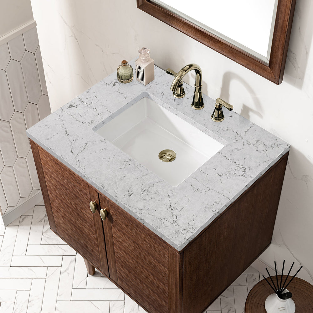 
                  
                    Amberly 30" Single Vanity in Mid-Century Walnut Single Bathroom Vanity James Martin Vanities Eternal Jasmine Pearl Silestone 
                  
                