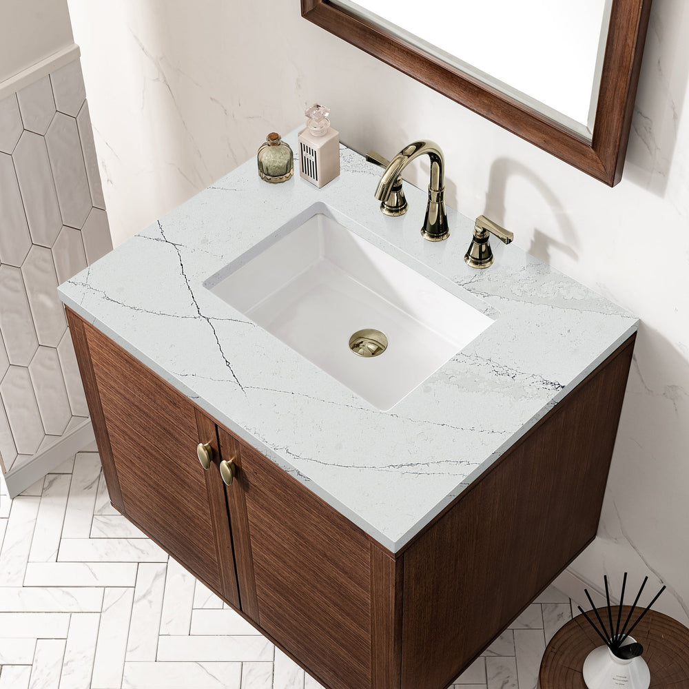 
                  
                    Amberly 30" Single Vanity in Mid-Century Walnut Single Bathroom Vanity James Martin Vanities Ethereal Noctis Silestone 
                  
                