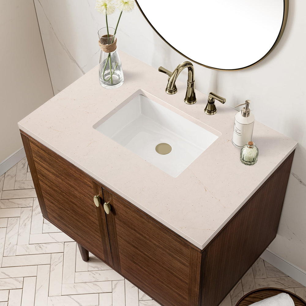 
                  
                    Amberly 36" Single Vanity in Mid-Century Walnut Single Bathroom Vanity James Martin Vanities Eternal Marfil Quartz 
                  
                