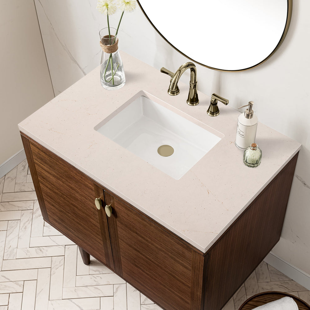 
                  
                    Amberly 36" Single Vanity in Mid-Century Walnut Single Bathroom Vanity James Martin Vanities Eternal Marfil Silestone 
                  
                