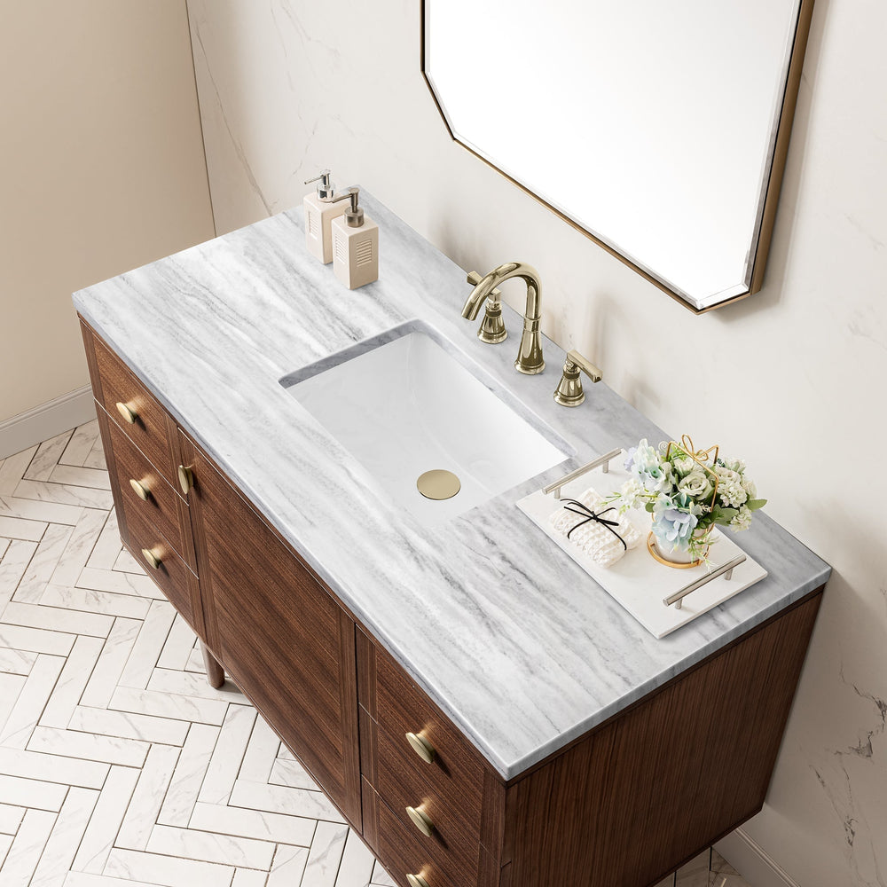 
                  
                    Amberly 48" Single Vanity in Mid-Century Walnut Single Bathroom Vanity James Martin Vanities Arctic Fall solid surface 
                  
                