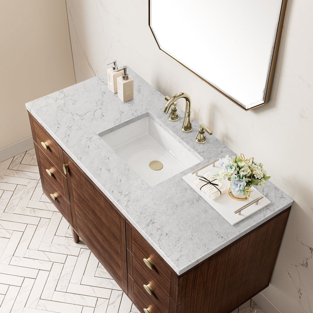 
                  
                    Amberly 48" Single Vanity in Mid-Century Walnut Single Bathroom Vanity James Martin Vanities Eternal Jasmine Pearl Quartz 
                  
                