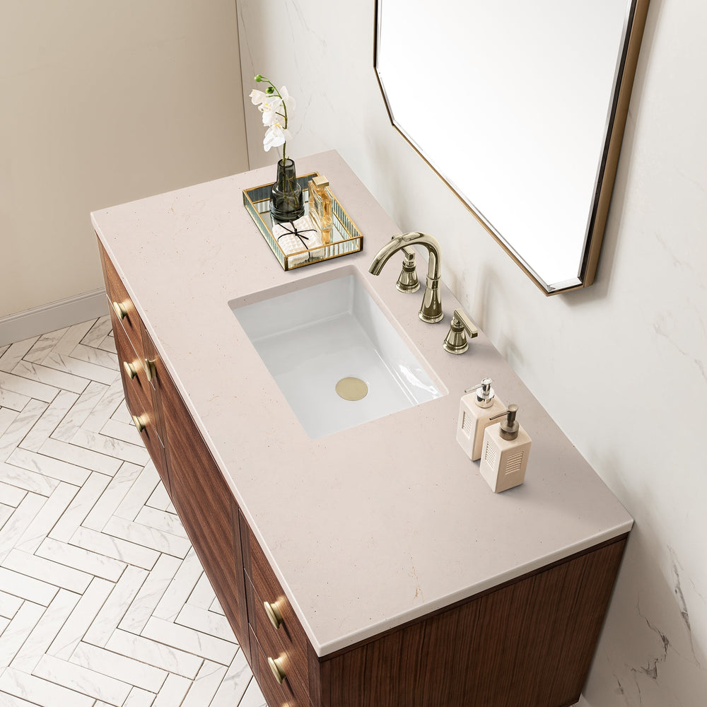 
                  
                    Amberly 48" Single Vanity in Mid-Century Walnut Single Bathroom Vanity James Martin Vanities Eternal Marfil Silestone 
                  
                