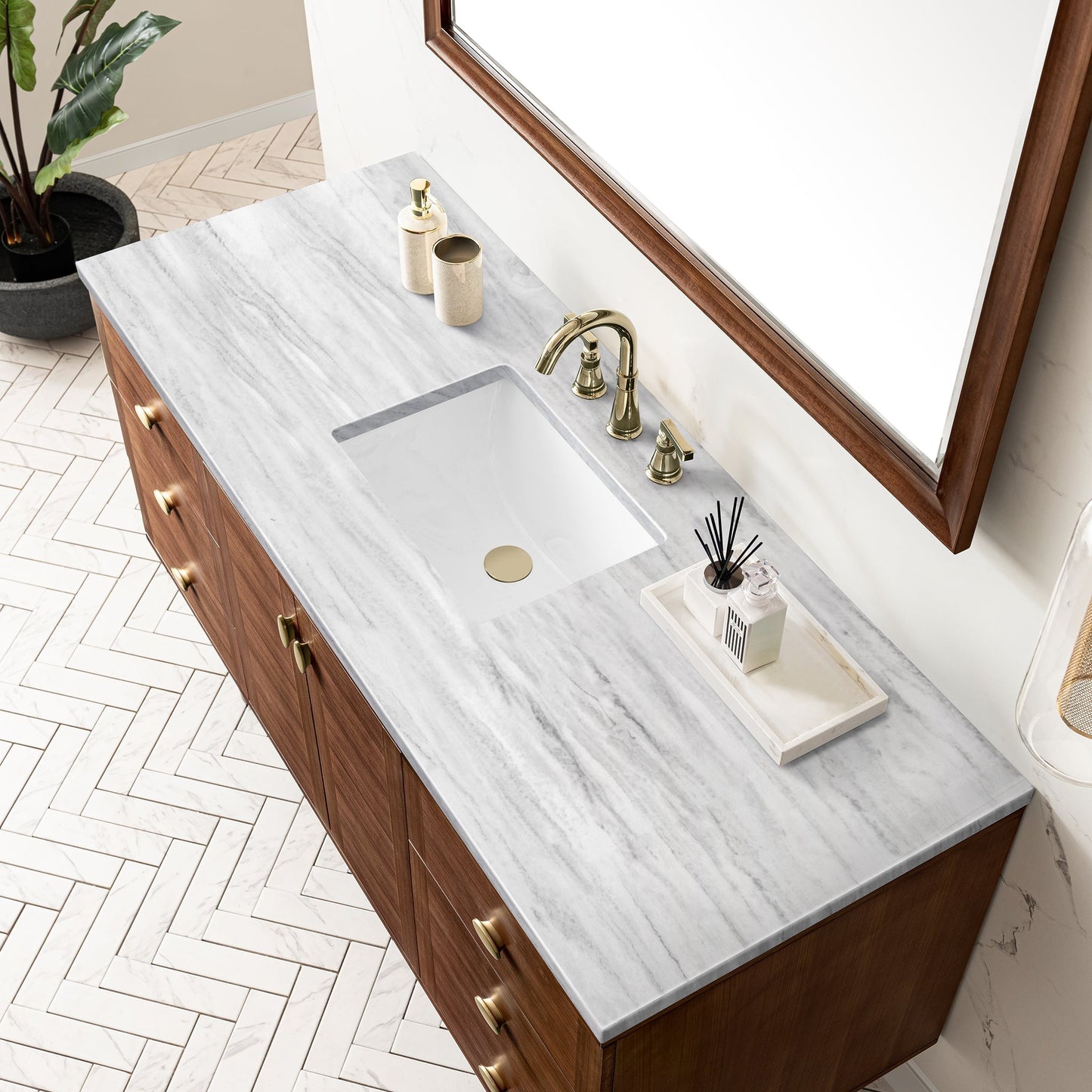 
                  
                    Amberly 60" Single Vanity in Mid-Century Walnut Single Bathroom Vanity James Martin Vanities Arctic Fall solid surface 
                  
                