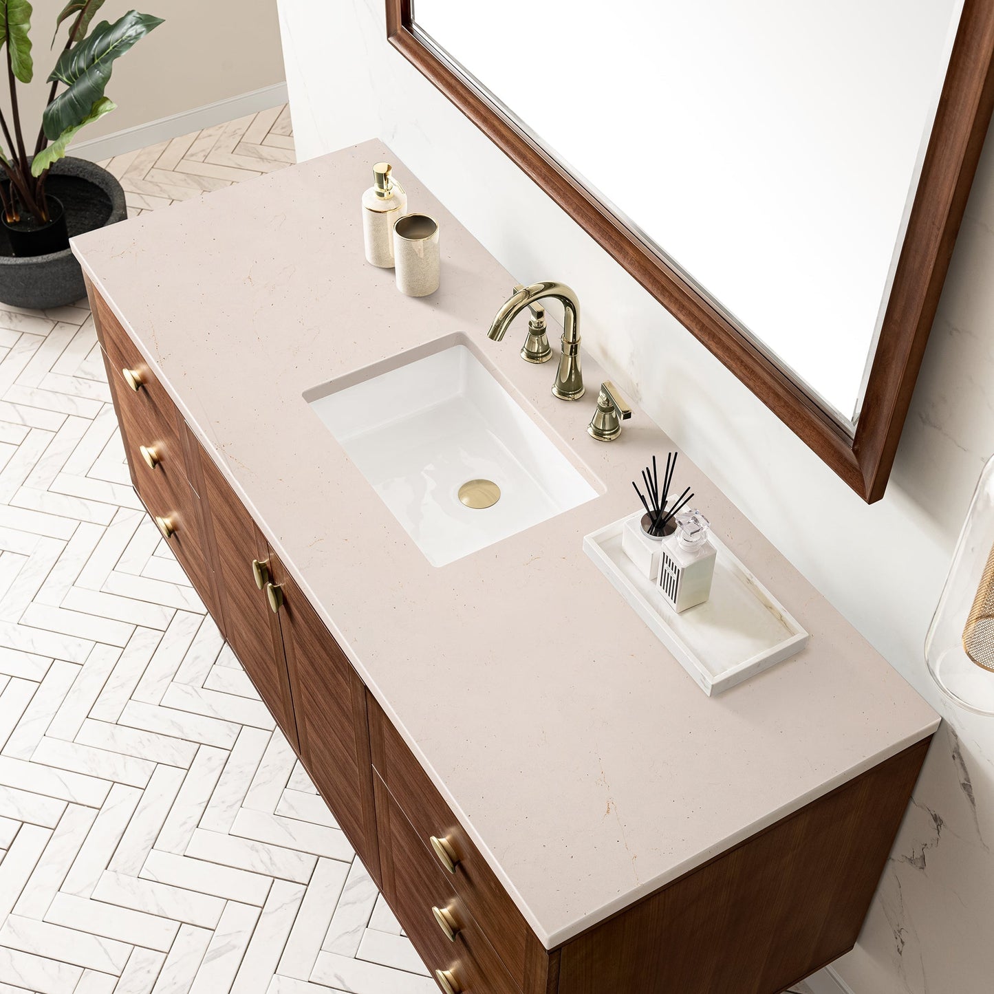 
                  
                    Amberly 60" Single Vanity in Mid-Century Walnut Single Bathroom Vanity James Martin Vanities Eternal Marfil Silestone 
                  
                