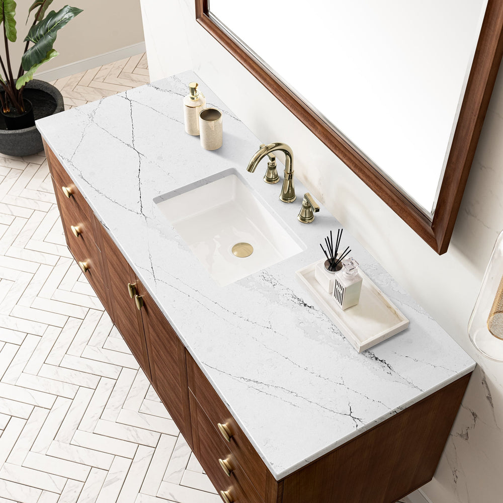 
                  
                    Amberly 60" Single Vanity in Mid-Century Walnut Single Bathroom Vanity James Martin Vanities Ethereal Noctis Quartz 
                  
                