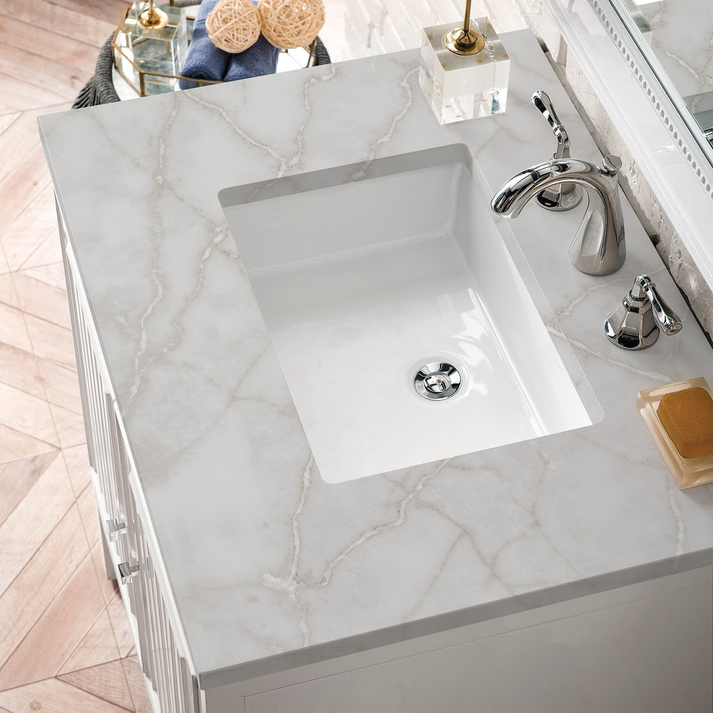 
                  
                    Athens 30" Single Vanity Cabinet, Glossy White Single Bathroom Vanity James Martin Vanities Victorian Silver Quartz 
                  
                