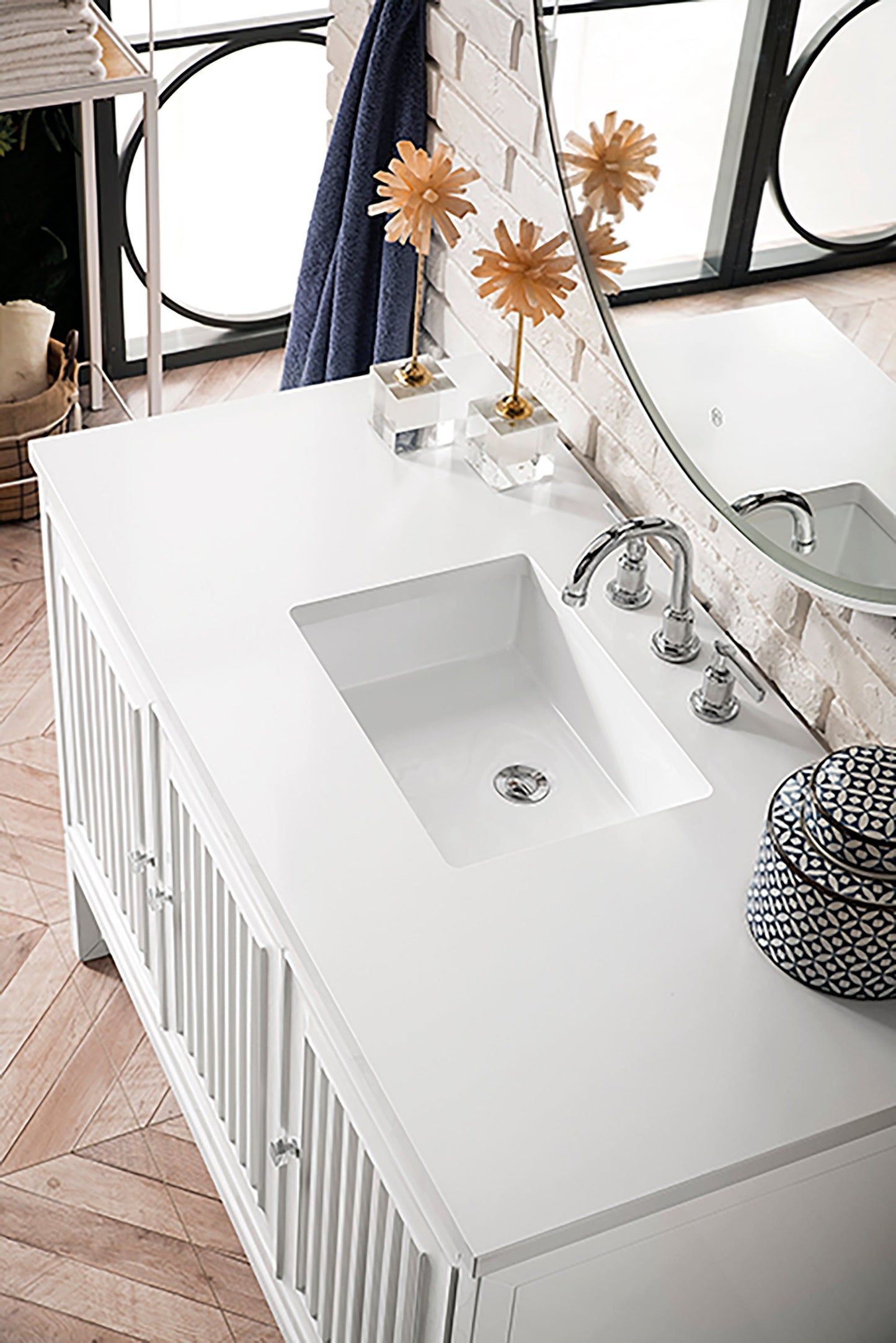 
                  
                    Athens 48" Single Vanity Cabinet, Glossy White Single Bathroom Vanity James Martin Vanities White Zeus Silestone 
                  
                